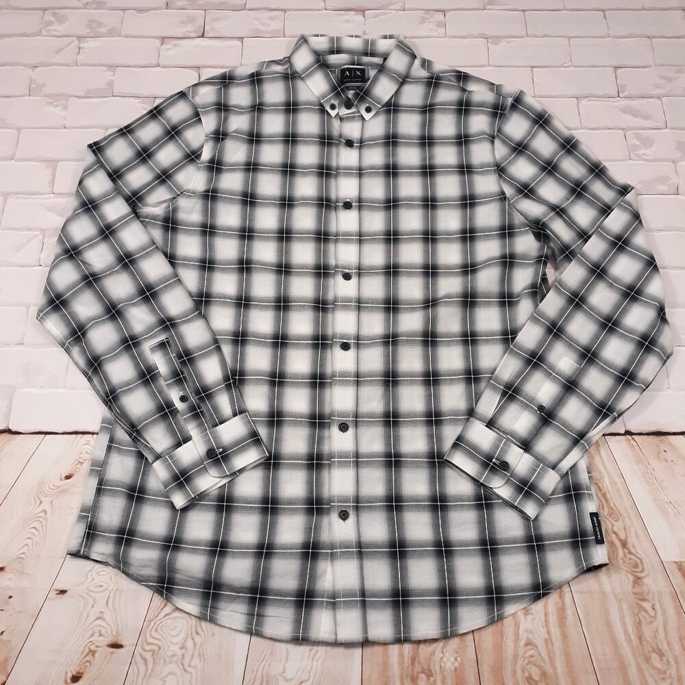 Armani Exchange Button Down‎ Shirt Mens Size L Regular Cotton Blend Stretch AX